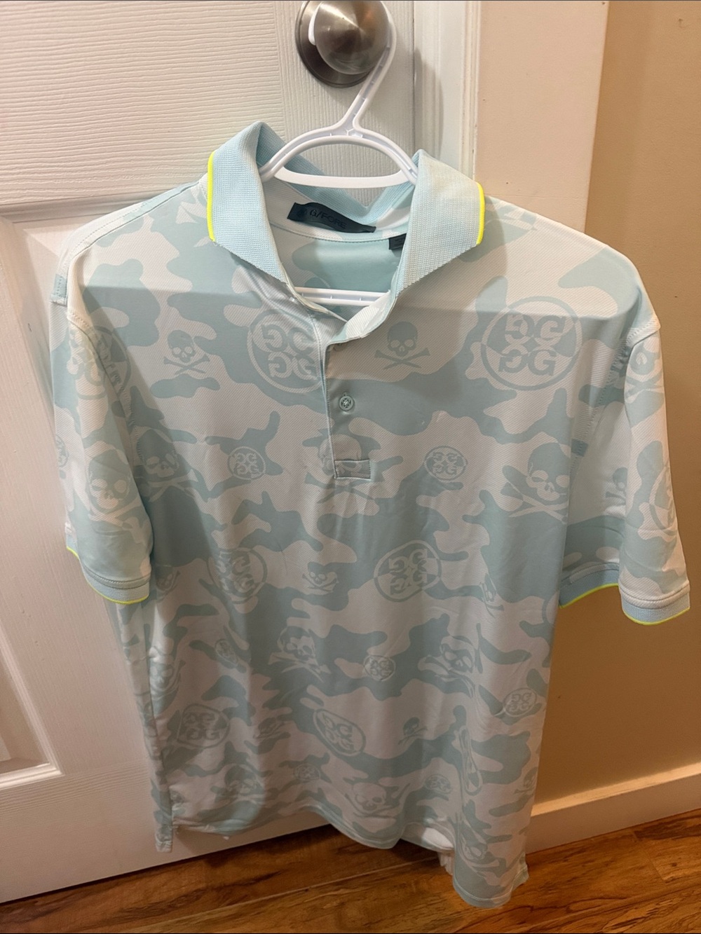 G/FORE Light Blue Camo Polo with Neon Trim